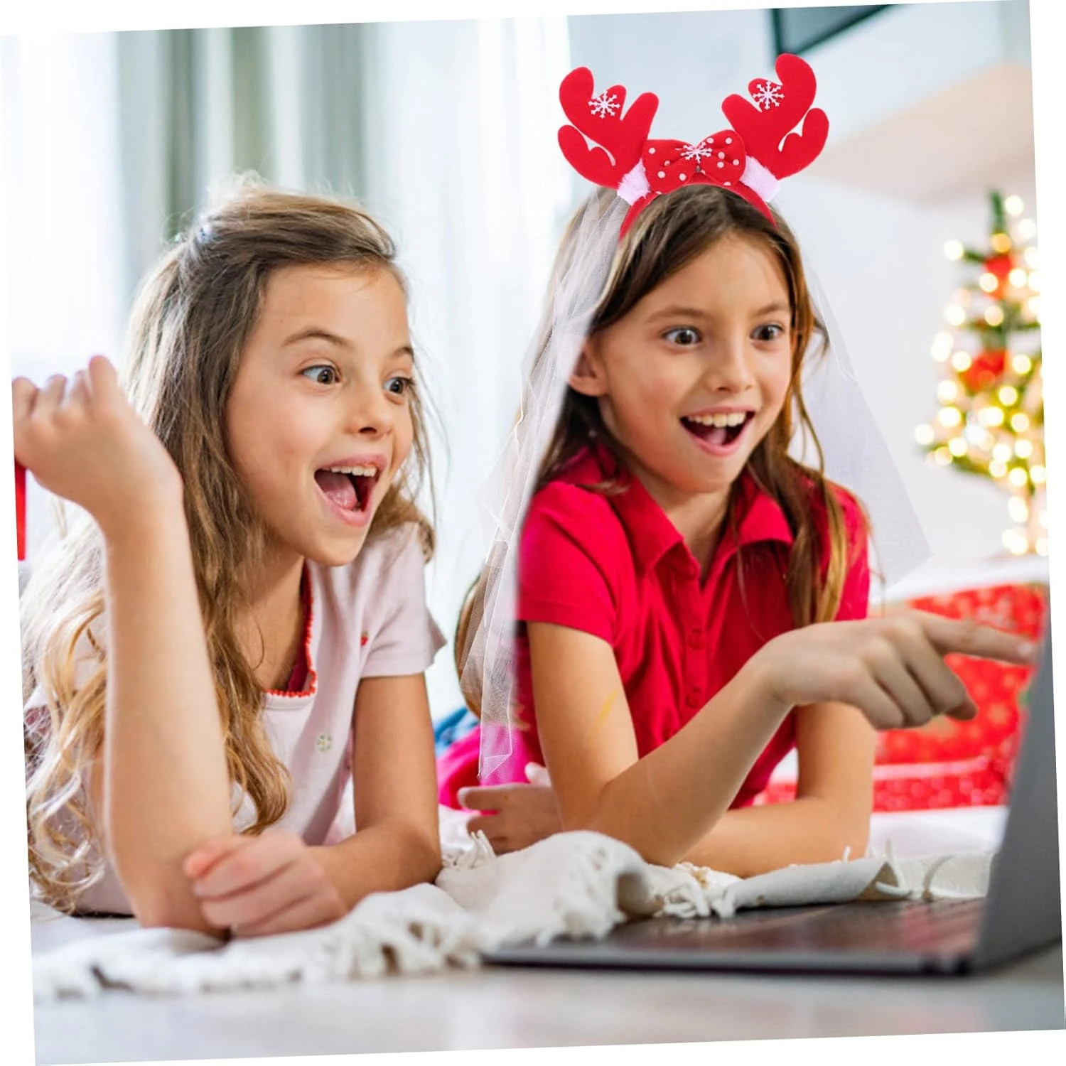 FOMIYES 1 Set Veil Bow Bride Hair Piece Girls Headband Bridal Veils For Wedding Reindeer Costume Headdress Antler Hairband Xmas Headband For Girls Mesh Christmas Girls Veil Headpiece Ear 4 FOMIYES 1 Set Veil Bow Bride Hair Piece Girls Headband Bridal Veils For Wedding Reindeer Costume Headdress Antler Hairband Xmas Headband For Girls Mesh Christmas Girls Veil Headpiece Ear - Image 2