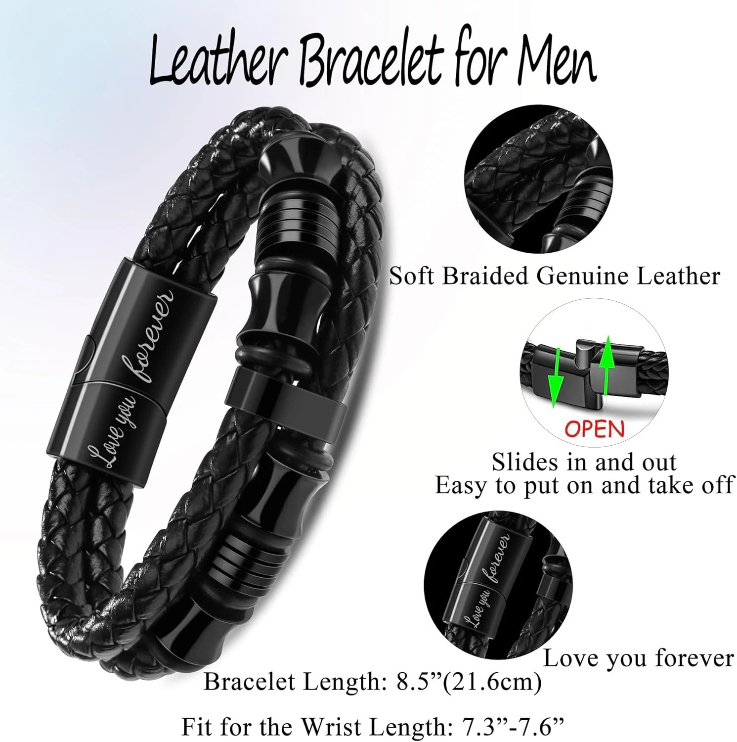 Memgift Gifts For Men Double-Row Braided Leather Bracelets For Man Cool Gifts For Dad Son Boyfriend Husband Birthday Gifts For Anniversary Leather Bracelet Christmas Anniversary 7.5 8.5 9 Inches 8 Memgift Gifts For Men Double-Row Braided Leather Bracelets For Man Cool Gifts For Dad Son Boyfriend Husband Birthday Gifts For Anniversary Leather Bracelet Christmas Anniversary 7.5 8.5 9 Inches - Image 6