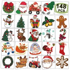 CHARLENT Christmas Temporary Tattoos For Kids - 148 PCS Christmas Individual Tattoos For Kids Christmas Xmas Party Favors, Stocking Stuffer, Christmas Eve Gift
