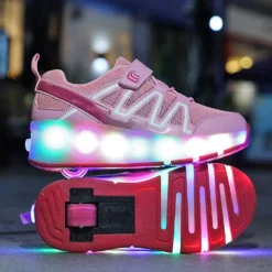 Qyy Kids Led Light Up Shoes Skateboarding Shoes USB Charging Fitness Shoes Suitable For Boys And Girls Best Gifts For Christmas ThanksgivingSingle Wheel Pink-USA 8 -Xmas Mart Sales 71d9PfJ3sAL. AC SL1001