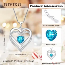 RIVIKO Heart Birthstone Necklaces Gifts For Women, 925 Sterling Silver Love Heart Pendant Necklace Mothers Day Valentines Christmas Birthday Jewelry Gifts For Her Girls Mom Wife Girlfriend -Xmas Mart Sales 71eVQWtJriL. AC UL1200