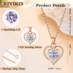 RIVIKO Heart Birthstone Pendant Necklace For Women 925 Sterling Silver Zirconia Necklaces Christmas Valentine's Mothers Day Jewelry Gifts For Girls Mother Wife -Xmas Mart Sales 71eX4TGzovL. AC UL1200