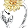 Jewenova Sterling Silver Sunflower Fidget Ring For Girls, You Are My Sunshine Stress Relieving Ring, Christmas Jewelry Gift For Women Teen Girls
