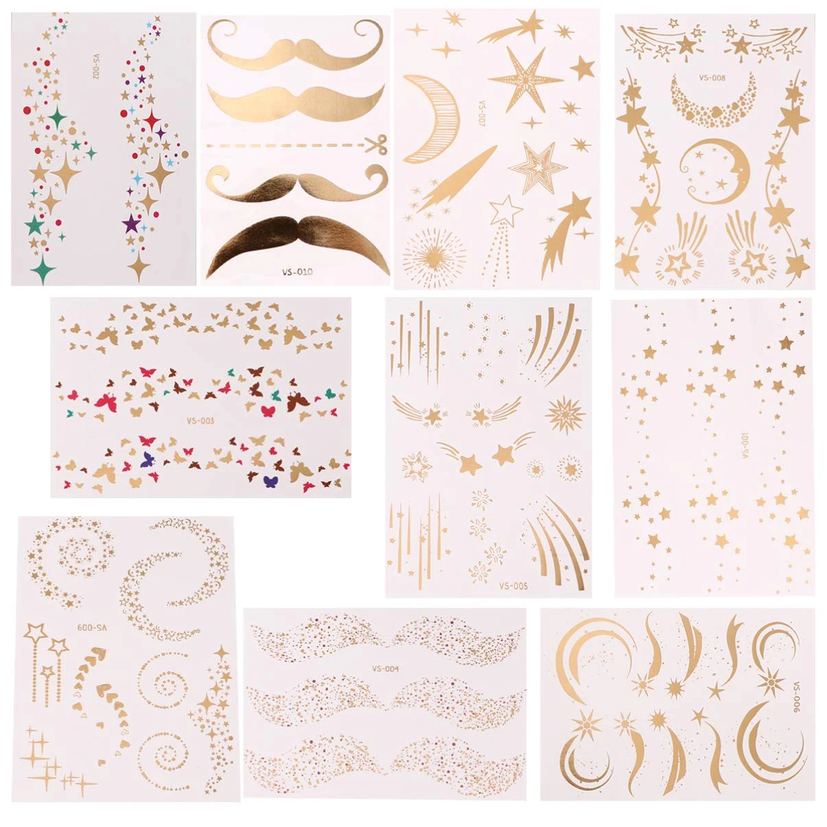 Lurrose 10pcs Halloween Face Temporary Tattoo Sticker Gold Metallic Temporary Transfer Tattoo Freckle Sticker Waterproof For Halloween Christmas Stage Masquerade (Mixed Pattern) 9 Lurrose 10pcs Halloween Face Temporary Tattoo Sticker Gold Metallic Temporary Transfer Tattoo Freckle Sticker Waterproof For Halloween Christmas Stage Masquerade (Mixed Pattern) - Image 7