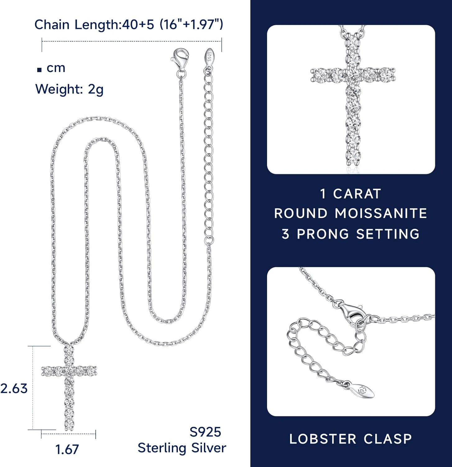 MomentWish Cross Necklace Silver, Christian Gifts For Women Men, Moissanite Necklace For Him, 925 Sterling Silver Cross Necklace Birthday Fathers Day Christmas Gifts 8 MomentWish Cross Necklace Silver, Christian Gifts For Women Men, Moissanite Necklace For Him, 925 Sterling Silver Cross Necklace Birthday Fathers Day Christmas Gifts - Image 6