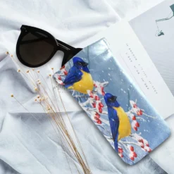 OTVEE Winter Christmas Yellow Birds Sunglasses Bag Eyeglass Case Large Soft PU Leather Glasses Pouch Storage Bag Holder Squeeze Top Portable Sunglasses Case Gadgets Sleeve Bag For Women Men Kids Girls -Xmas Mart Sales 71gI1iPVN5L. AC UL1500