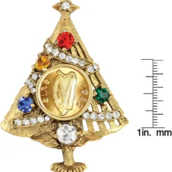 Brooch Irish Half Penny Coin Jewelry- Christmas Tree Pin- Goldtone Bezel-Minted In Ireland Featuring Harp Side -Xmas Mart Sales 71kIUjE4BiL. AC UL1500