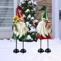 HONGLAND Metal Gnome Yard Art Outdoor Garden Gnome Statue 18 Inch Gnome Figurine Decorative Stakes For Holiday Christmas Lawn Patio Yard Garden Decor-2 PCS -Xmas Mart Sales 71kYFXGEN5L. AC SL1500