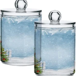Kigai Clear Bathroom Container, Christmas Pattern Cotton Swab Ball Cans, Clear Plastic Acrylic Jar For Cotton Swabs, Cotton Balls, Dental Floss, Bath Salts, 4 Pack Of 13.6 OZ