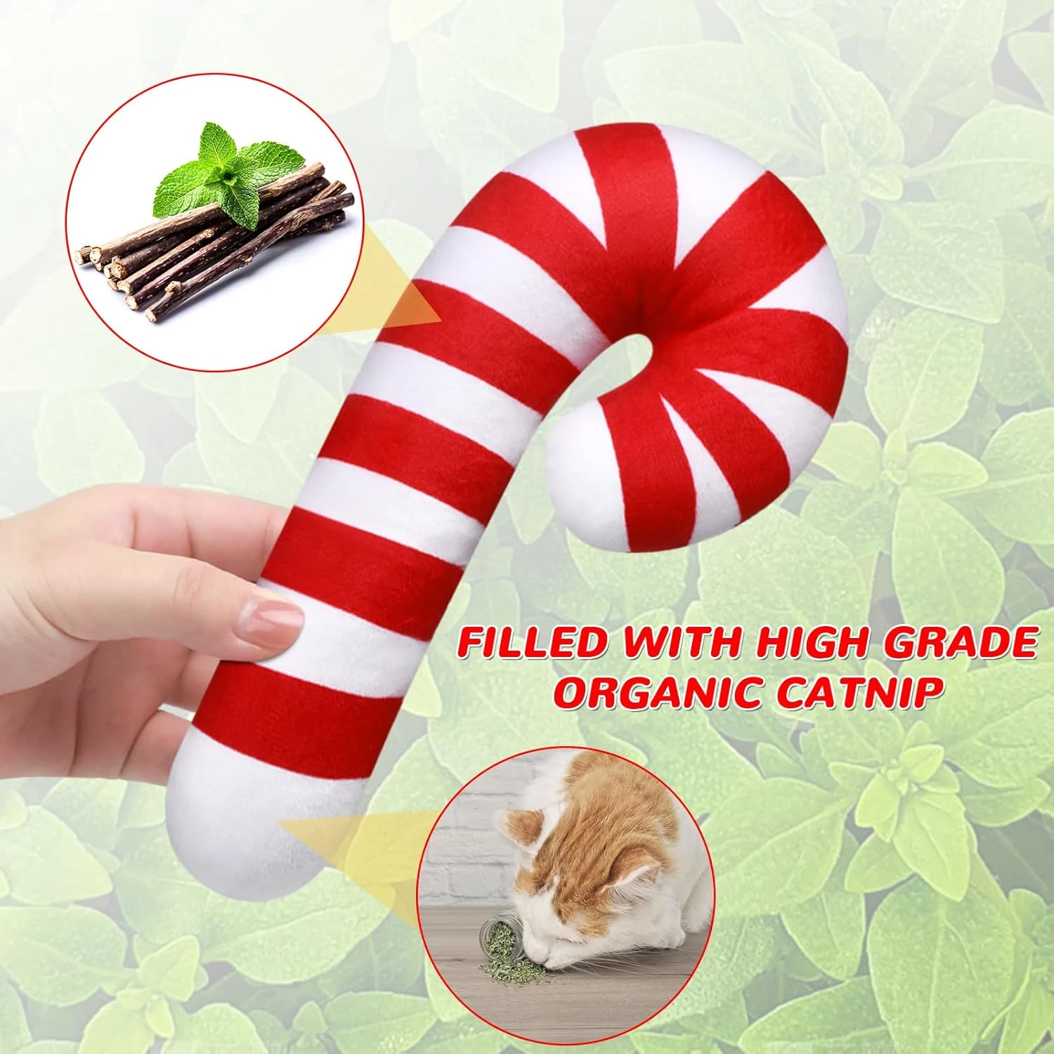 Jenaai 4 Pcs Christmas Catnip Cat Toys, Candy Cane Cat Chew Toy Bite Resistant Catnip Toys For Cats, Catnip Filled Cat Soft Interactive Teething Toy Durable Cat Pillow Gift For Indoor Cat, Kittens 6 Jenaai 4 Pcs Christmas Catnip Cat Toys, Candy Cane Cat Chew Toy Bite Resistant Catnip Toys For Cats, Catnip Filled Cat Soft Interactive Teething Toy Durable Cat Pillow Gift For Indoor Cat, Kittens - Image 4