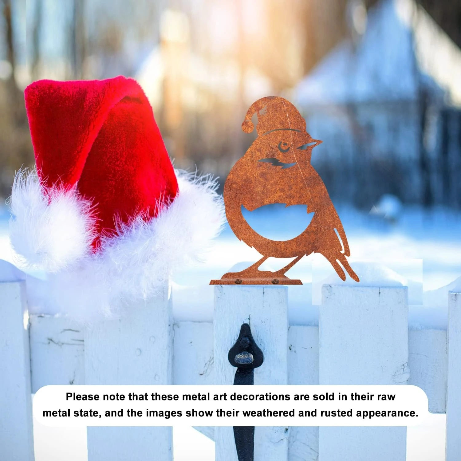 Reagia Metal Bird Decoration With Christmas Hat, Robin Statue Metal Garden Birds Outdoor Decor Garden Bird Ornaments Perfect Robin Gifts For Garden, Trees, And Fences (Christmas Hat) 7 Reagia Metal Bird Decoration With Christmas Hat, Robin Statue Metal Garden Birds Outdoor Decor Garden Bird Ornaments Perfect Robin Gifts For Garden, Trees, And Fences (Christmas Hat) - Image 5