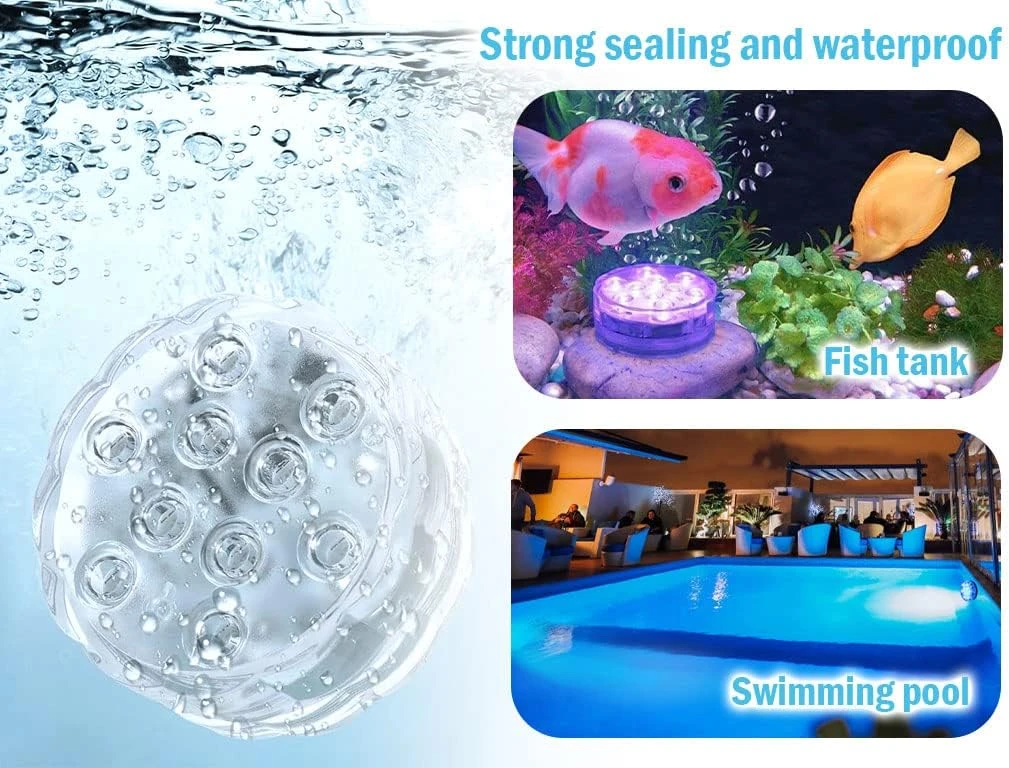 Hitopin Submersible LED Lights, 4PCS Waterproof Underwater Remote Controlled Battery Operated Wireless, Multicolor Submersible Led Lights For Christmas, Pond, Party, Wedding, Vase Base Decorations 6 Hitopin Submersible LED Lights, 4PCS Waterproof Underwater Remote Controlled Battery Operated Wireless, Multicolor Submersible Led Lights For Christmas, Pond, Party, Wedding, Vase Base Decorations - Image 4