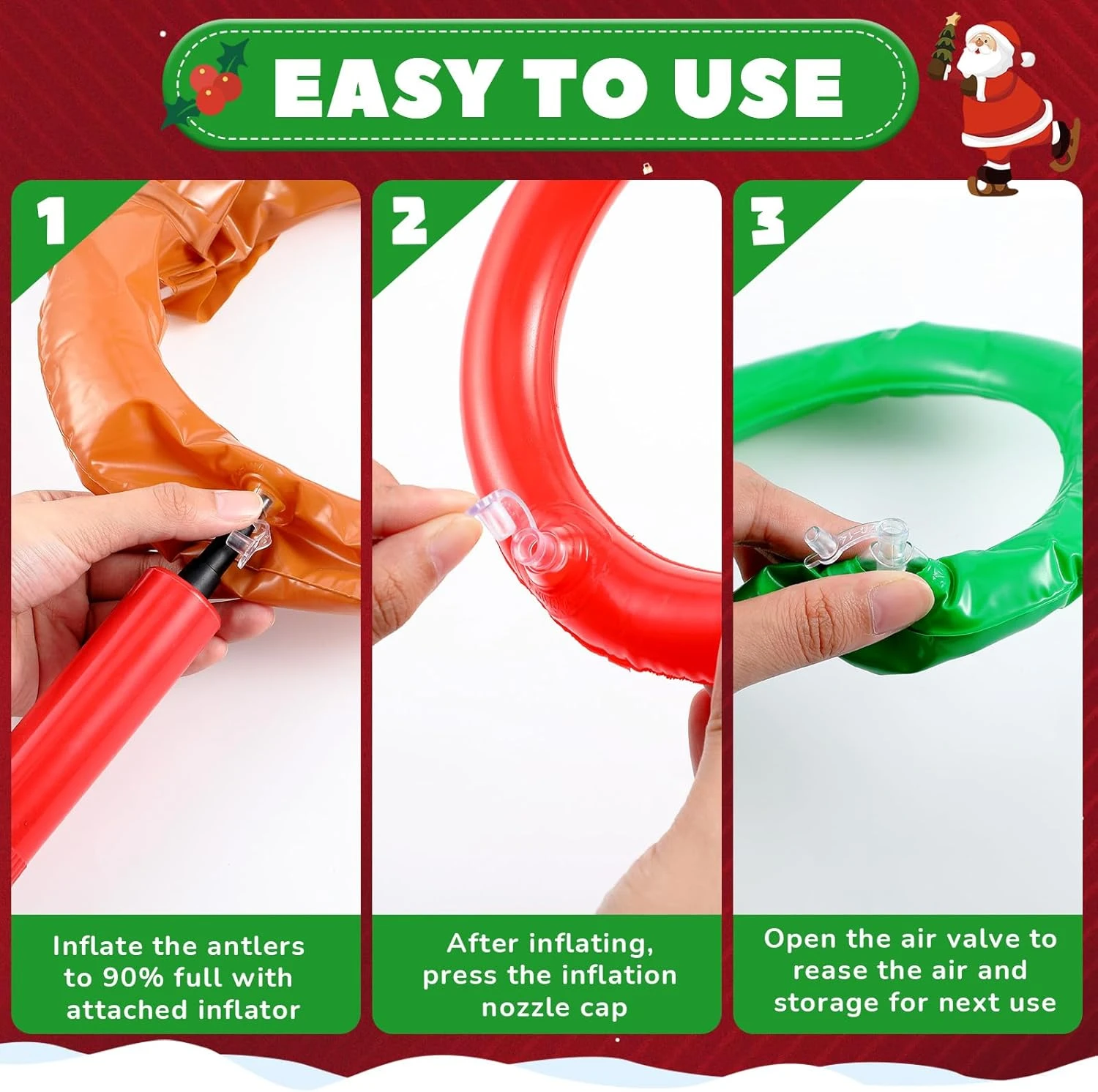 Glimin 12 Set Inflatable Antler Ring Toss Game Christmas Ring Toss Games Fun Xmas Party Game For Kids Adults Outdoor Indoor Christmas Party Favors, 12 Pcs Antlers 48 Pcs Rings 5 Glimin 12 Set Inflatable Antler Ring Toss Game Christmas Ring Toss Games Fun Xmas Party Game For Kids Adults Outdoor Indoor Christmas Party Favors, 12 Pcs Antlers 48 Pcs Rings - Image 3