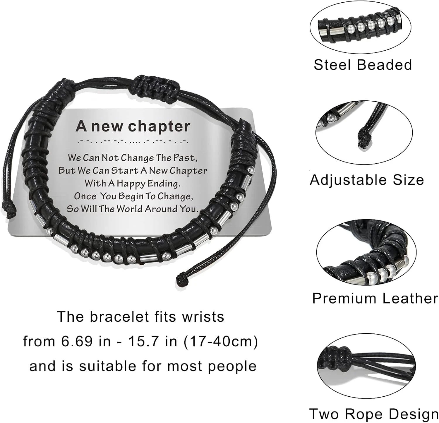 TOLOWOBK Inspirational Gifts For Men Morse Code Bracelets, Leather Bracelet For Mens Sobriety Gifts With Wallet Card, Unique Birthday Christmas Gifts For Him Men Dad Son Husband Black Cuff Bangle 4 TOLOWOBK Inspirational Gifts For Men Morse Code Bracelets, Leather Bracelet For Mens Sobriety Gifts With Wallet Card, Unique Birthday Christmas Gifts For Him Men Dad Son Husband Black Cuff Bangle - Image 2