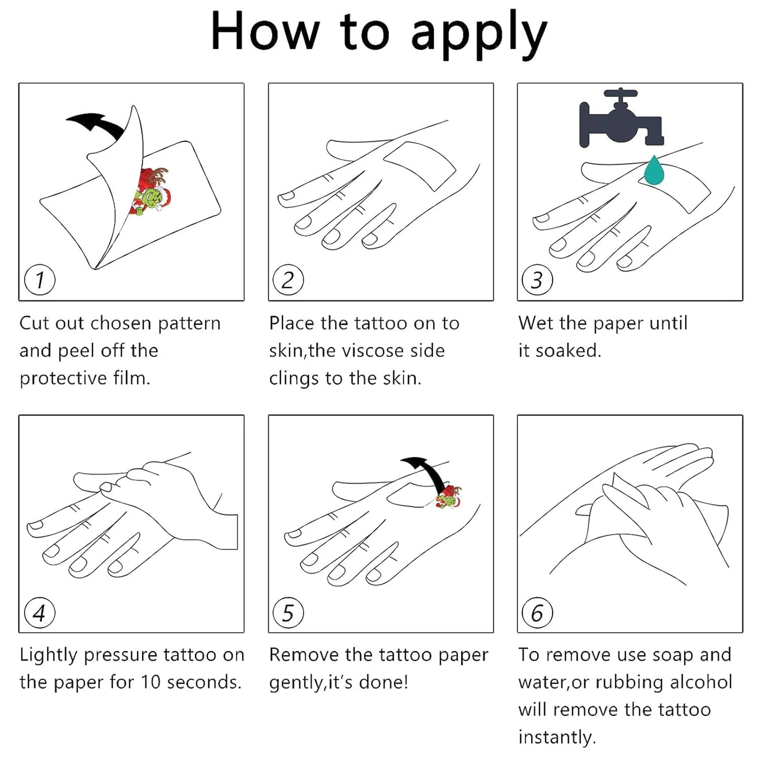 Grinch Christmas Birthday Party Supplies, 34Pcs Temporary Tattoos Party Favors, Removable Skin Safe, Fake Tattoo Stickers For Goody Bag Treat Bag Stuff For Christmas Birthday Party Gifts Add Some Magic To Your Look 6 Grinch Christmas Birthday Party Supplies, 34Pcs Temporary Tattoos Party Favors, Removable Skin Safe, Fake Tattoo Stickers For Goody Bag Treat Bag Stuff For Christmas Birthday Party Gifts Add Some Magic To Your Look - Image 4