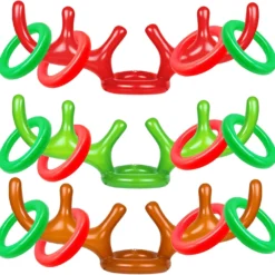 TOPLEE 20 Pieces Inflatable Reindeer Antlers Toss Game, Christmas Party Antler Hat Games For Kids Adults Family Indoor Outdoor Carnival Xmas Games(4 Antlers 16 Rings)