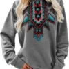 Mnhhatv Womens Aztec Geometric Graphic Sweatshirts Vintage Loose Long Sleeve Shirts Western Cowgirl Tops Christmas Plus Size