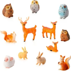 12 Pieces Mini Animal Miniatures Ornaments Woodland Animal Miniatures Micro Landscape Figurines Resin Mini Fairy Garden Accessories For Christmas Indoor Outdoor Garden Yard Landscape Decorations