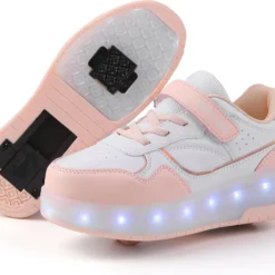 APTESOL Kids Roller Shoes With 2 Detachable Wheels, Girls Boys LED Light Up Skate Sneakers For Christmas Birthday