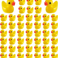 100 Pieces Mini Resin Duck Charms Miniature Duck Figures Tiny Duck Ornament Micro Fairy Garden Landscape Aquarium Dollhouse Decor For Christmas Accessories (Yellow)