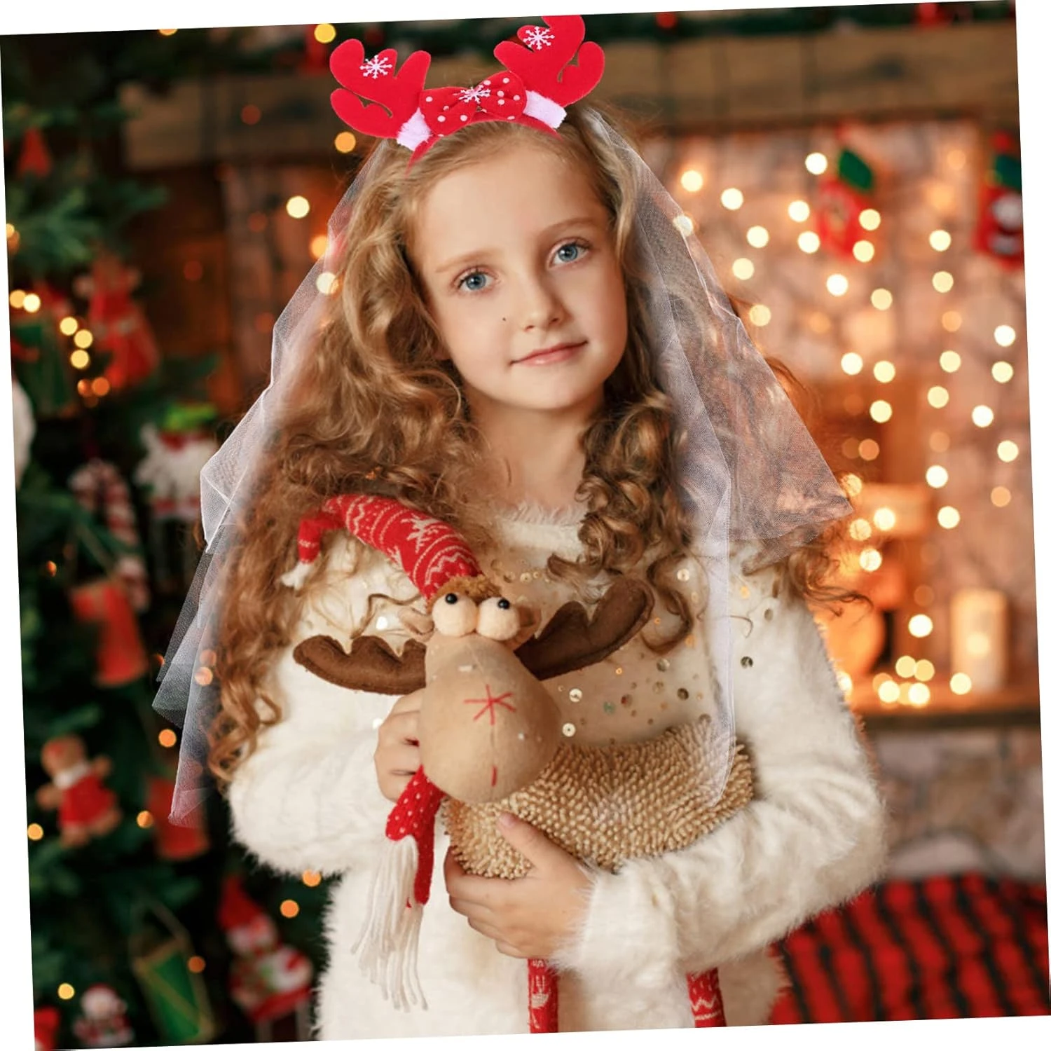 FOMIYES 1 Set Veil Bow Bride Hair Piece Girls Headband Bridal Veils For Wedding Reindeer Costume Headdress Antler Hairband Xmas Headband For Girls Mesh Christmas Girls Veil Headpiece Ear 6 FOMIYES 1 Set Veil Bow Bride Hair Piece Girls Headband Bridal Veils For Wedding Reindeer Costume Headdress Antler Hairband Xmas Headband For Girls Mesh Christmas Girls Veil Headpiece Ear - Image 4