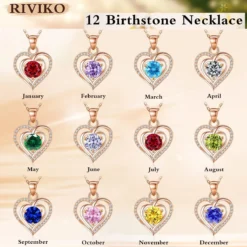 RIVIKO Heart Birthstone Pendant Necklace For Women 925 Sterling Silver Zirconia Necklaces Christmas Valentine's Mothers Day Jewelry Gifts For Girls Mother Wife -Xmas Mart Sales 71pks6DZOCL. AC UL1200
