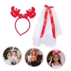Beavorty 1 Set Veil Bow Bridal Veil Tiara For Girls Hair Accessory For Girls Christmas Headband Fashion Headband Reindeer Costume Headdress Girls Veil Headband Christmas Veil Bow Headdress -Xmas Mart Sales 71pmNKGyDwL. SL1500