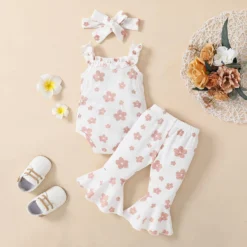 GENERIC Baby Christmas Headband Infant Girls Sleeveless Romper Bodysuit Floral Prints Bell Bottoms Pants (WH1, 12-18 Months) -Xmas Mart Sales 71qHzYXtluL. AC SL1500