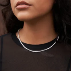 Luxfine 3mm Tennis Necklace For Women & Men, 14K White Gold Plated Cuban Link Chain 5A+ Cubic Zirconia Iced Out Choker Diamond Hip Hop Jewelry, Birthday Wedding Christmas Mother's Day Gift (with Box & Pouch) -Xmas Mart Sales 71qTuj8uc7L. AC UL1500