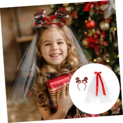 OHPHCALL 1 Set Veil Bow Wedding Headband Wedding Veil Hair Accessories For Girls Xmas Headdress Antler Hairband Christmas Costume Accessories Mesh Christmas Girls Veil Headdress Clothing -Xmas Mart Sales 71rzKSrGocL. SL1500