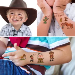 ANIUVOT Western Temporary Tattoos Cowboy Cowgirl Kids Birthday Party Favors 12 Sheets, Rodeo Bachelorette Tattoos, Giddy Up Bach Party Decorations, Children Goody Bag Fillers For Halloween Christmas -Xmas Mart Sales 71sOOol3woL. SL1200