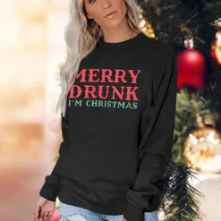 KIDDAD Merry Christmas Sweatshirt Women I'm Christmas Shirt Funny Letter Print Sweater Casual Fall Long Sleeve Tops -Xmas Mart Sales 71sUivwDnFL. AC UL1500