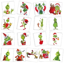 Grinch Christmas Birthday Party Supplies, 34Pcs Temporary Tattoos Party Favors, Removable Skin Safe, Fake Tattoo Stickers For Goody Bag Treat Bag Stuff For Christmas Birthday Party Gifts Add Some Magic To Your Look