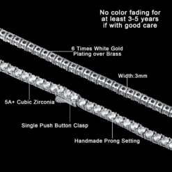 Luxfine 3mm Tennis Necklace For Women & Men, 14K White Gold Plated Cuban Link Chain 5A+ Cubic Zirconia Iced Out Choker Diamond Hip Hop Jewelry, Birthday Wedding Christmas Mother's Day Gift (with Box & Pouch) -Xmas Mart Sales 71u2JSK1fTL. AC UL1500