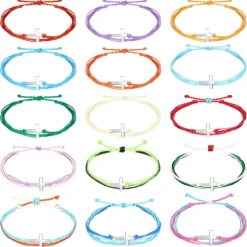 30 Pcs Cross Bracelet For Women Men, Friendship Cross Bracelet, Christian Handmade Braided Bracelet, Adjustable Nylon Rope Cross Bracelet For Boys Girls Christmas Gifts, 15 Colors