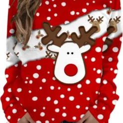 GENERIC Womens Red Christmas Sweatshirts 2023 Funny Deer Graphic Sweatshirt Ugly Christmas Shirts Thin Raglan Holiday Tops