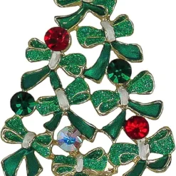 RUCINNI Christmas Tree Brooch, 20K Gold Plated & Swarovski Crystals