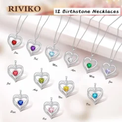 RIVIKO Heart Birthstone Necklaces Gifts For Women, 925 Sterling Silver Love Heart Pendant Necklace Mothers Day Valentines Christmas Birthday Jewelry Gifts For Her Girls Mom Wife Girlfriend -Xmas Mart Sales 71vuM495dxL. AC UL1200