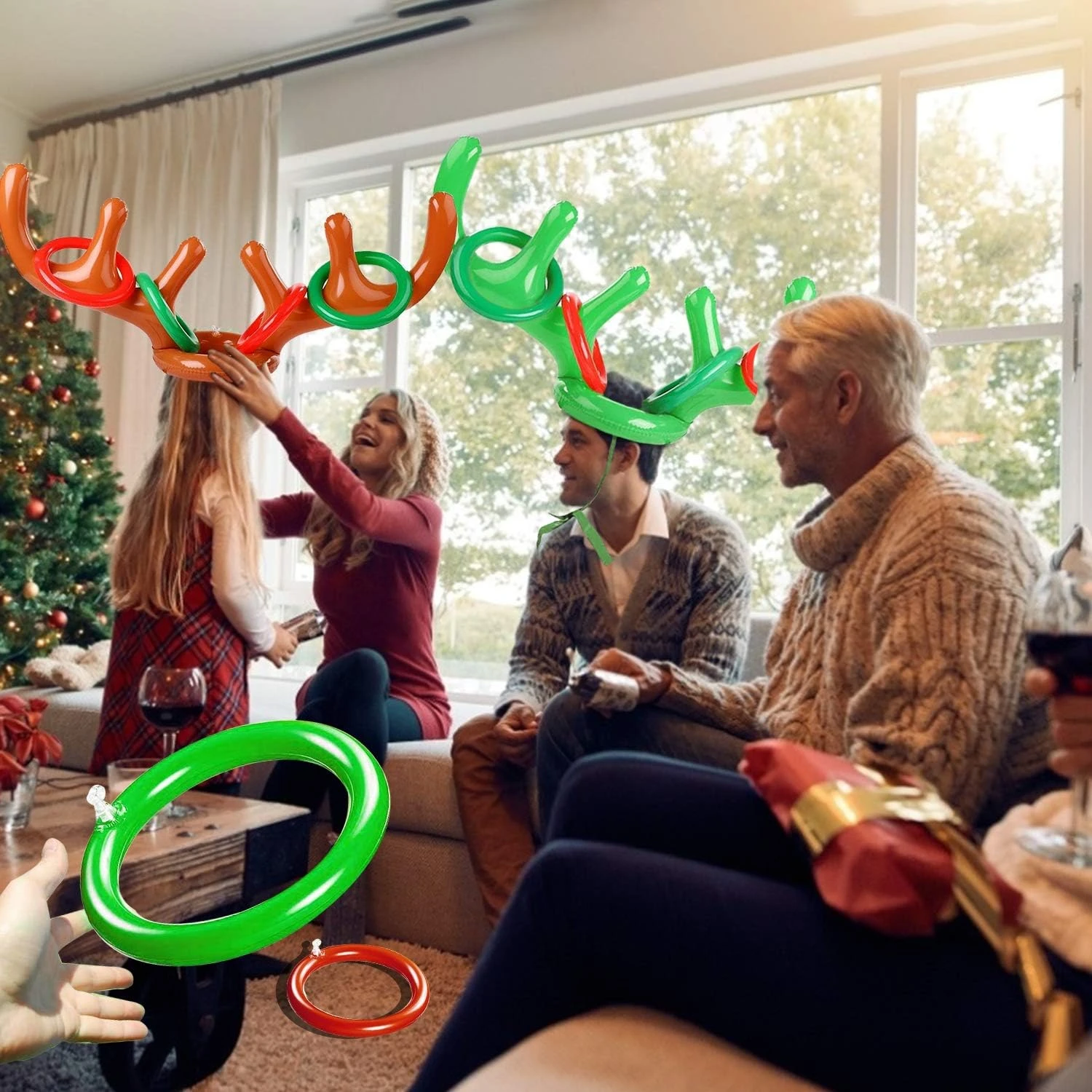 TURNMEON 3 Pack Inflatable Reindeer Antler Ring Toss Game For Christmas Holiday Thanksgiving Xmas Party Game Headband Inflatable Toys For Holiday Family School Photo Props Game(3 Antlers, 12 Rings) 5 TURNMEON 3 Pack Inflatable Reindeer Antler Ring Toss Game For Christmas Holiday Thanksgiving Xmas Party Game Headband Inflatable Toys For Holiday Family School Photo Props Game(3 Antlers, 12 Rings) - Image 3