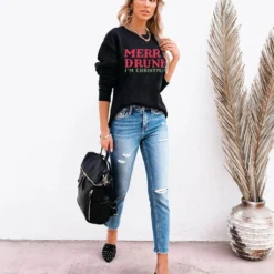 KIDDAD Merry Christmas Sweatshirt Women I'm Christmas Shirt Funny Letter Print Sweater Casual Fall Long Sleeve Tops -Xmas Mart Sales 71xAzOVj1ZL. AC UL1280