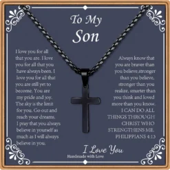 IEFLIFE Cross Necklaces Gifts For Men, Silver/Black/Gold Cross Necklace Box Chain Cross Pendant Necklace For Men, Fathers Day Christmas Baptism Christian Gift For Dad Son Boyfriend Husband Step Dad