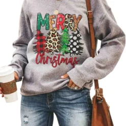 RETSUGO Womens Merry Christmas Sweatshirt Funny Christmas Tree Truck Graphic Pullover Casual Blouse Tops