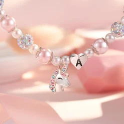 HGDEER Little Girls Unicorn Initial Bracelet For Daughter/Granddaughter/Niece | Pink Pearl And Rhinestone Balls Bracelet | Adjustable Length | Suitable For Christmas And Birthday Gifts -Xmas Mart Sales 71yitKzekML. AC UL1500