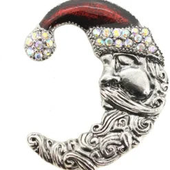 Christmas Santa Half Moon Face Crystal Brooch Pin