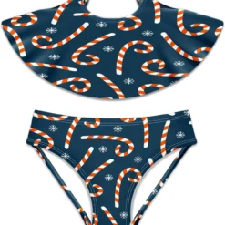 KIOPLYET Christmas Candy Cane Girls Bathing Suit 2-Piece Swimsuit Bikini Swimwear