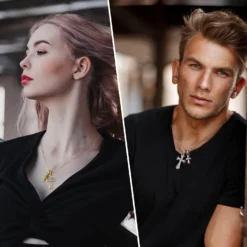 Cross Necklace 14k Gold Plated/Sterling Silver Double Cross Pendant CZ,Cubic Zirconia Cross Necklaces For Women Men Boy Jewelry Birthday Christmas Gifts -Xmas Mart Sales 71zoSbmX63L. AC UL1500