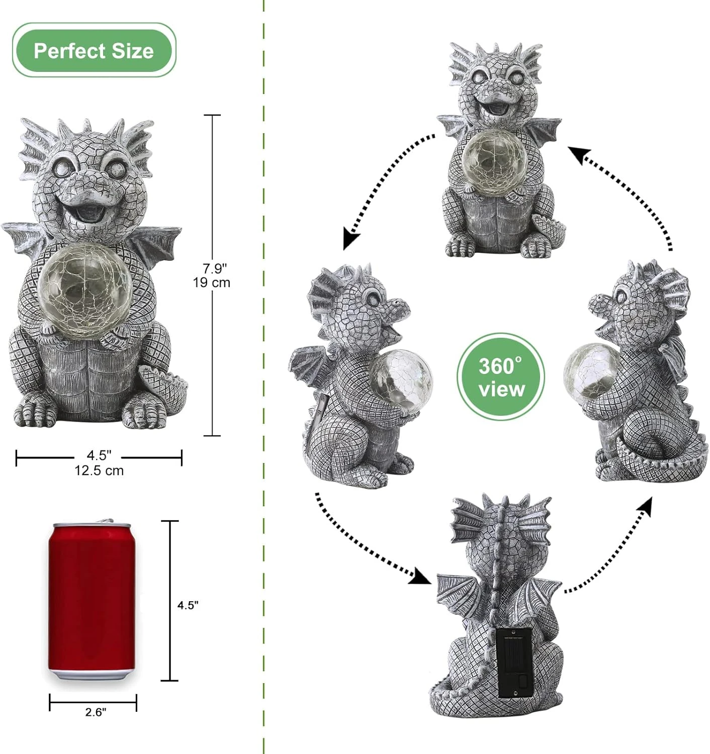 Qeeman Garden Dragon Statue Solar Powered Led Lights- Adorable Dragon Decoration With Gazing Ball For Garden Yard, Lawn- Gifts For Women Christmas/Mother’s Day 5 Qeeman Garden Dragon Statue Solar Powered Led Lights- Adorable Dragon Decoration With Gazing Ball For Garden Yard, Lawn- Gifts For Women Christmas/Mother’s Day - Image 3