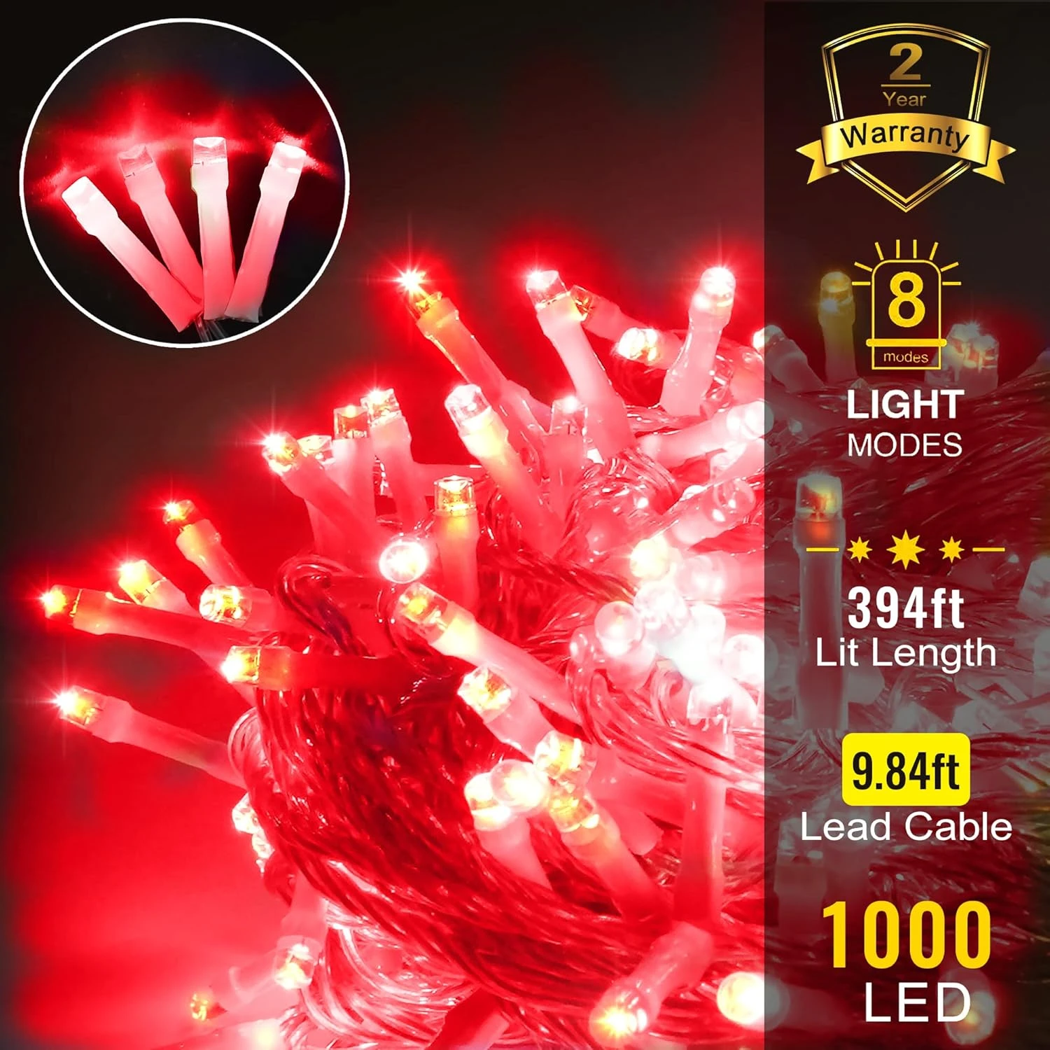 Heceltt Christmas Lights Outdoor Decorations, 394ft 1000 LED Extra Long Waterproof Twinkle Fairy String Lights, Clear Wire UL Listed Plug In With Remote For Garden Tree Wedding Decoration(Red) 4 Heceltt Christmas Lights Outdoor Decorations, 394ft 1000 LED Extra Long Waterproof Twinkle Fairy String Lights, Clear Wire UL Listed Plug In With Remote For Garden Tree Wedding Decoration(Red) - Image 2