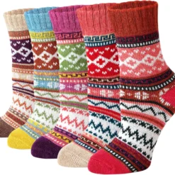 Loritta 5 Pairs Womens Wool Socks Thick Warm Soft Winter Knit Cozy Crew Socks Christmas Gifts