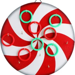 Christmas Ring Toss Games For Kids And Adults, 12 Inches Wooden Candy Ring Toss Game Fun Target Board For Indoor Outdoor Family Classroom Office